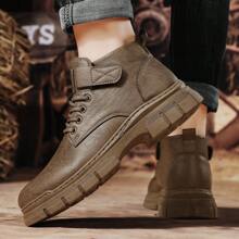 Nam Phong cách Anh quốc Xe máy Giày ống , Mùa Đông chất liệu da PU High Top Làm việc Giày ống - màu nâu - Xem 5