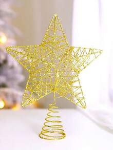 1入五角星聖誕樹頂裝飾,鐵藝五角星裝飾聖誕用品 - 杏色 - 查看 3
