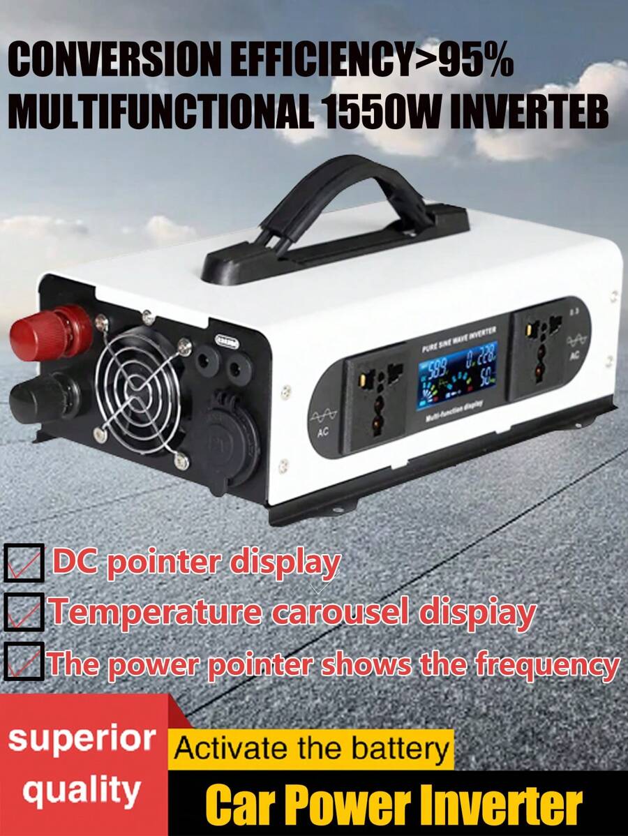 1550W Pure Sine Wave Inverter Power DC 12V to AC 220V Portable Power