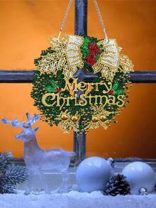 (單面)聖誕鑽石畫掛墜,diy 5d特殊形狀水晶鑽石掛墜,適合掛在門上、花園、牆壁和家居裝飾,是家人和朋友的理想假日禮物