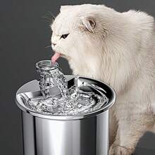 1 Distributeur D'eau Rond Pour Animaux De Compagnie En Acier Inoxydable De 2 L (ft333) Avec Alimentation Usb, Système De Filtre À Circulation Automatique. Pompe À Eau Silencieuse Et Réglable Avec Résistance À La Corrosion Pour Éviter La Mousse. Convient Aux Chats Et Aux Chiens.