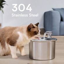 1 Distributeur D'eau Rond Pour Animaux De Compagnie En Acier Inoxydable De 2 L (ft333) Avec Alimentation Usb, Système De Filtre À Circulation Automatique. Pompe À Eau Silencieuse Et Réglable Avec Résistance À La Corrosion Pour Éviter La Mousse. Convient Aux Chats Et Aux Chiens.