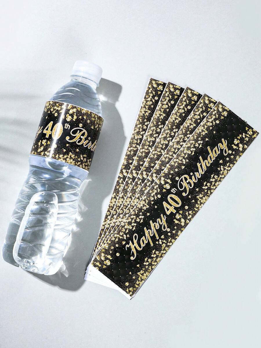 10入組黑金色40歲生日礦泉水瓶貼紙,生日水瓶包裝,派對裝飾