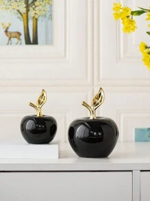 1pc Apple-Shaped Ceramic Ornament Creative Luxury Style Craft Suitable For Desktop, Office And Home Decoration Best Gifts - Black - View 5
