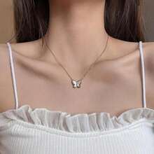 1pc Simple & Delicate Stainless Steel Butterfly Bone Chain Suitable For Women's Daily Wear - Yellow Gold - View 3