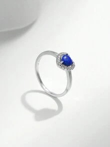 MODIAN 925純銀迷人的復古藍色心形蛋白石戒指,浪漫復古的周年紀念禮物,適用於女性珠寶首飾