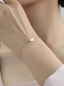 1 件純銀 S925 光面銀復古簡約可愛甜美優雅愛心超薄手鍊女士日常生活珠寶禮物