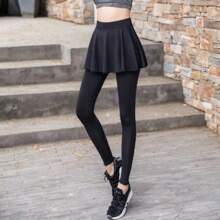 1件彈力瑜伽舞蹈裙褲，黑色運動裙褲