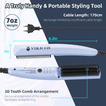 VIKICON Beard Straightener, 30s Quick Heat Beard Brush For Men, Mini Hair Straightening Combs W/Negative Ions, Portable/Fast/Anti-Scalding Hot Styling Tool For Long Medium&Short Beard, Gift For Men - Blue - View 5