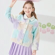 Balabala Tween Girl Allover Flower Print Denim Coat - Green - View 3