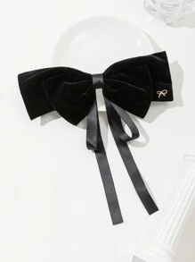 1pc Fashionable Velvet Bowknot Ribbon Hair Clip, Suitable For Daily Use - Black - View 1