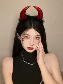 1pc Small Devil Horns Headband For Festival Performance Party Costume, Gothic Style Devil Accessories - Red - View 1