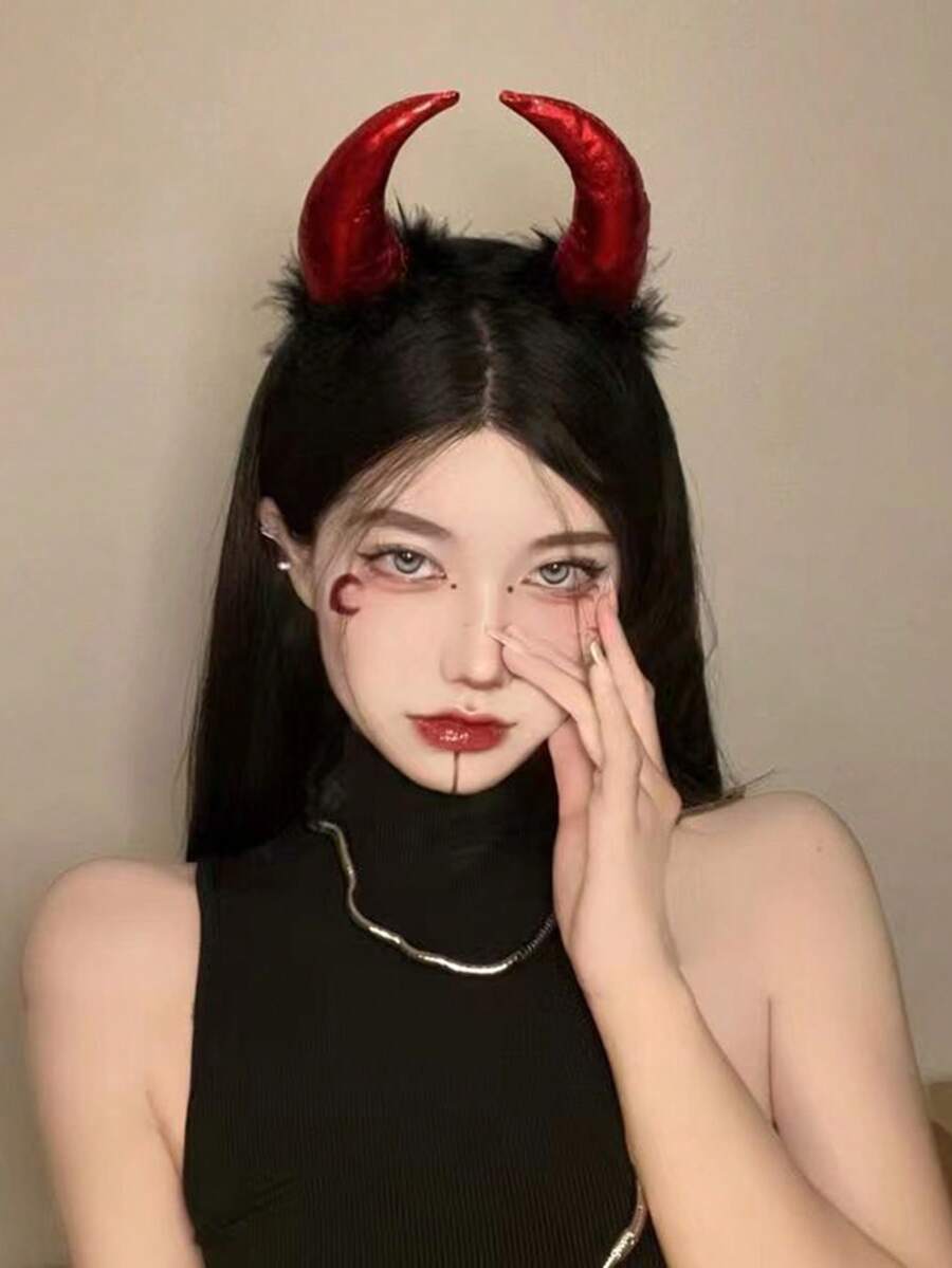 1pc Small Devil Horns Headband For Festival Performance Party Costume, Gothic Style Devil Accessories - Red - View 1