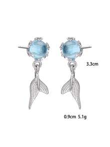 rundraw 2入組可愛動物形狀合金&綠色玻璃&泡泡魚尾耳釘適合女士,日常穿著