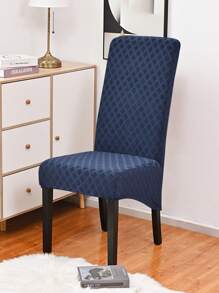 1pc High-elasticity Jacquard Decor Chair Slipcover, All-inclusive Dining Room Hotel Dustproof Removable Washable Chair Protector - Navy Blue - View 4