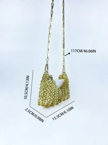 迷你金色金屬斜背包,鋁製鍊條肩帶