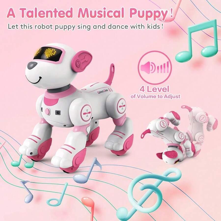 VATOS Robot Dog Children Remote Controlled Toy - Interactive Touch And Follow Robot Dog With 17 Functions, Programmable Dance Music RC Dog Robot Toy For Girls 3-12 Years - 粉色 - 查看 1