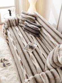 1 件加厚兔毛沙發蓋毯,紮染和抽繩設計,ins 風格通用冬季睡眠蓋毯 - 卡其色 - 查看 5