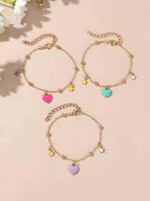 3pcs Girls' Heart & Pentagram Bracelet For Daily Wear - Multicolor - View 2