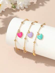 3pcs Girls' Heart & Pentagram Bracelet For Daily Wear - Multicolor - View 1