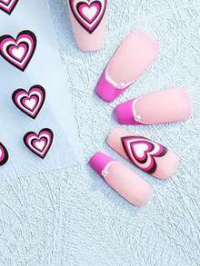 1sheet Black And Pink Gradient Heart Design Nail Art Sticker Decals - Multicolor - View 4