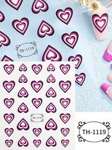 1sheet Black And Pink Gradient Heart Design Nail Art Sticker Decals - Multicolor - View 3