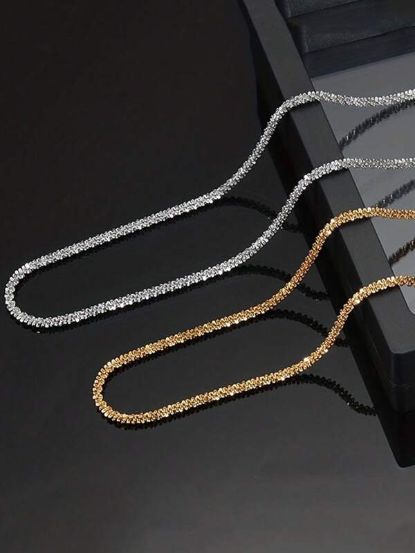 CVNANA 1pc Shiny Full Of Stars Necklace Unisex Glittering Titanium Steel Collarbone Chain Couple Sweater Chain Adjustable