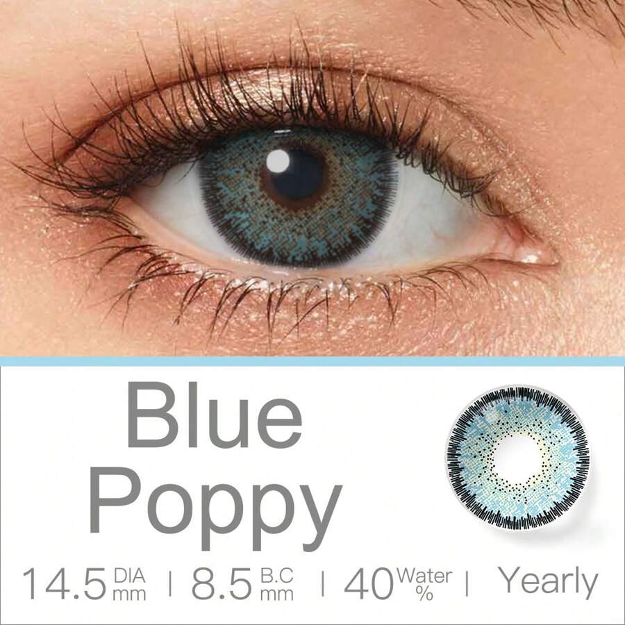 Có màu sắc Kính áp tròng Tự nhiên Màu sắc 14.5mm 1 đôi Sức lực Có sẵn Với Màu hồng Loại vỏ Đối với Mặc hàng ngày Đời sống - Anh túc xanh - Xem 1