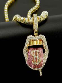 قلادة متدلية للرجال سبيكة شفاه شكل مع بديكور حجر الراين , هيب هوب أسلوب سلسلة الى ملابس يومية قطعة واحدة