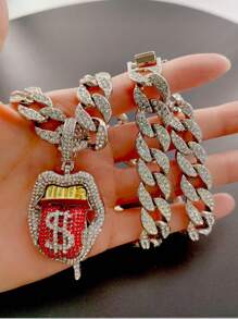 قلادة متدلية للرجال سبيكة شفاه شكل مع بديكور حجر الراين , هيب هوب أسلوب سلسلة الى ملابس يومية قطعة واحدة