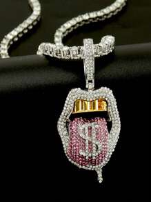 قلادة متدلية للرجال سبيكة شفاه شكل مع بديكور حجر الراين , هيب هوب أسلوب سلسلة الى ملابس يومية قطعة واحدة