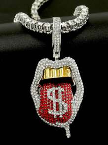 قلادة متدلية للرجال سبيكة شفاه شكل مع بديكور حجر الراين , هيب هوب أسلوب سلسلة الى ملابس يومية قطعة واحدة