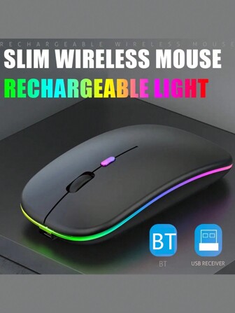 Rechargeable Dual-mode Illuminated Wireless Mouse For Computer/laptop, Mute, Office And Gaming