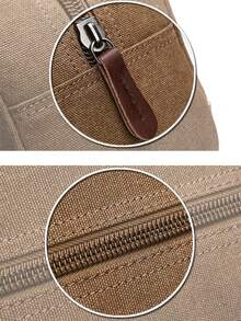 1 件装休闲帆布化妆包，带 PU 皮革手柄，旅行男士洗漱剃须女士洗漱用品收纳防水化妆包邮轮必备洗漱包夏季旅行必备品，适合海滩度假假期学校用品宿舍必备品返校 - 咖啡棕 - 查看 10