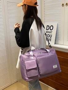 纯色尼龙可折叠手提行李袋带独立鞋仓运动瑜伽健身衣物收纳袋旅行袋