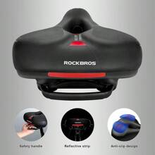 ROCKBROS Bike Seat Comfort Bike Saddle Mountain Bicycle Accessories For Men Women Soft Wide Bike Seat Cushion Dual Shock Absorbing With Reflective Strip - 紅色 - 查看 2