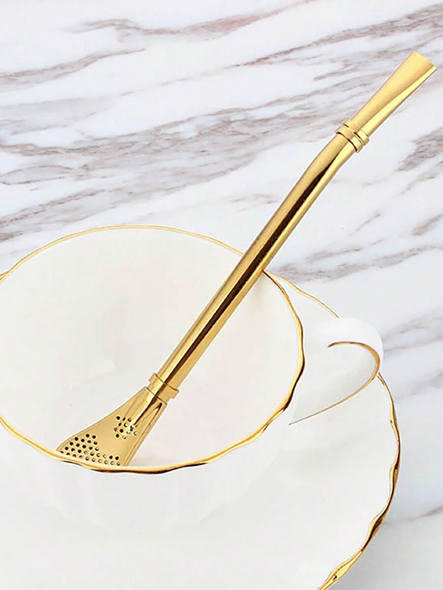 1 件 304 不锈钢吸管勺，创意两用花茶浸泡勺，适用于咖啡、茶和花草茶、厨房、圣诞礼物 - 金色 - 查看 1