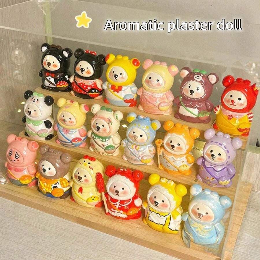 [1 石膏/1 上光油/6 色顏料/1 筆]背包小熊石膏娃娃 Diy 香薰鏤空 3d 塗鴉白胚 - 彩色 - 查看 1