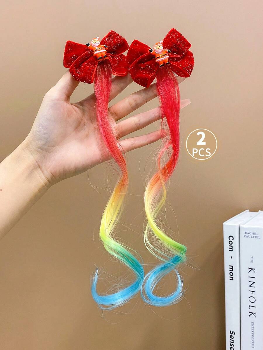 2入組聖誕節主題可愛卡通蝴蝶結髮夾,適用於兒童