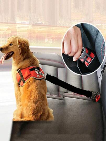 1 pieza Correa ajustable para mascotas en el auto, cinturón de seguridad para perros en negro para salidas de perros