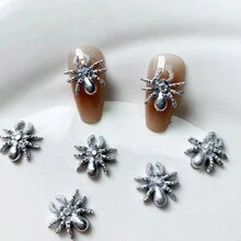 1包/6入組銀色樹脂蜘蛛美甲裝飾,適用於diy美甲