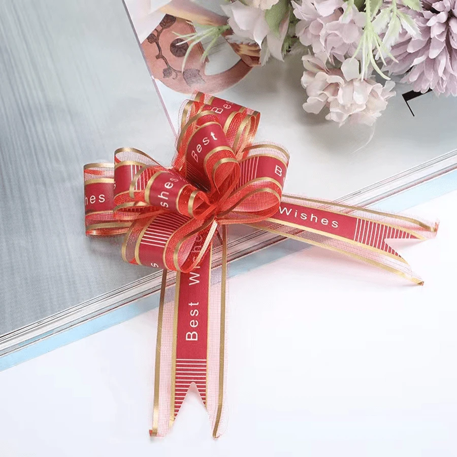 10pcs Gift Wrapping Ribbon With Bowknot, Suitable For Gift Box, Flower, Cake Decoration - Burgundy - View 1