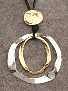 1 pieza Collar de aro grande asimétrico plano de doble color de aleación, cadena larga minimalista y de moda, regalo de Navidad para mujeres