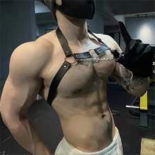 1 Piece Men's Black One-Size-Fits-All Leather Sports Restraint Fashion Suspender With Chain Decoration Suitable For Gym And Daily Use Harness Halloween For Going Out Outfit Wedding Party And For Gift Halloween Accessories, Halloween Costumes
