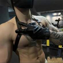 1 Piece Men's Black One-Size-Fits-All Leather Sports Restraint Fashion Suspender With Chain Decoration Suitable For Gym And Daily Use Harness Halloween For Going Out Outfit Wedding Party And For Gift Halloween Accessories, Halloween Costumes