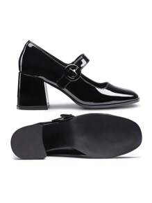Chunky Heels For Women Block Heels Closed Toe Shoes Comfortable Dress Office Pumps - ĐEN-PAT - Xem 8