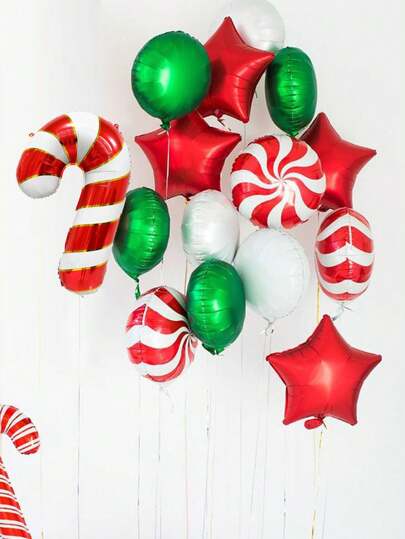 MECRLA 9pcs Christmas Balloons Set, Christmas Round Balloon, Christmas Candy Cane Balloon, Party Decoration, Christmas Wall Decoration, Photoshoot Backdrop Decor,Christmas