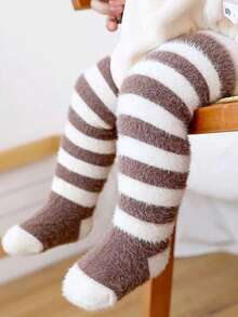 1 双秋冬季加厚长筒袜，防滑鞋底，适合幼儿男孩和女孩，适合日常穿着 - 彩色 - 查看 2