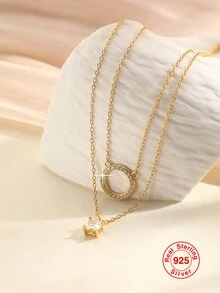 1條純銀s925金色雙層女士項鍊,時尚多變女士珠寶禮物