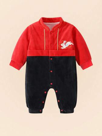 Baby Boy's Red And Black Rabbit Printed Jumpsuit